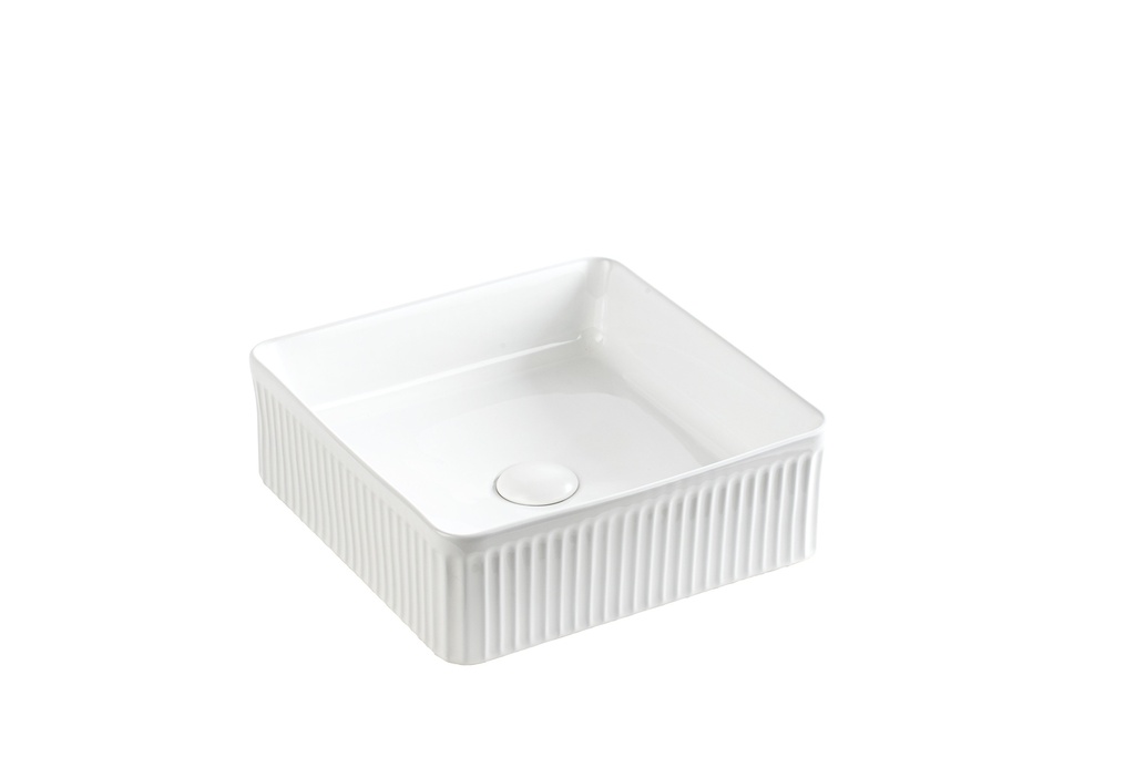 400*400*130mm Matte White Crete Flueted Fine Ceramic Above Counter Basin No Overflow 32mm Waste