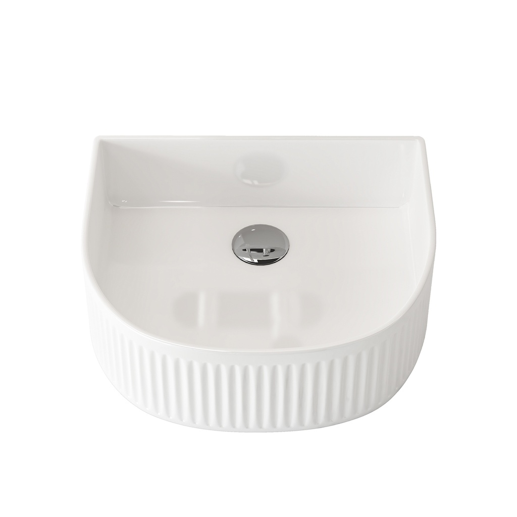 [90194/ACF400A] 400x350x130mm Arch Fluted Gloss White Ceramic Art Basin Above Counter Basin