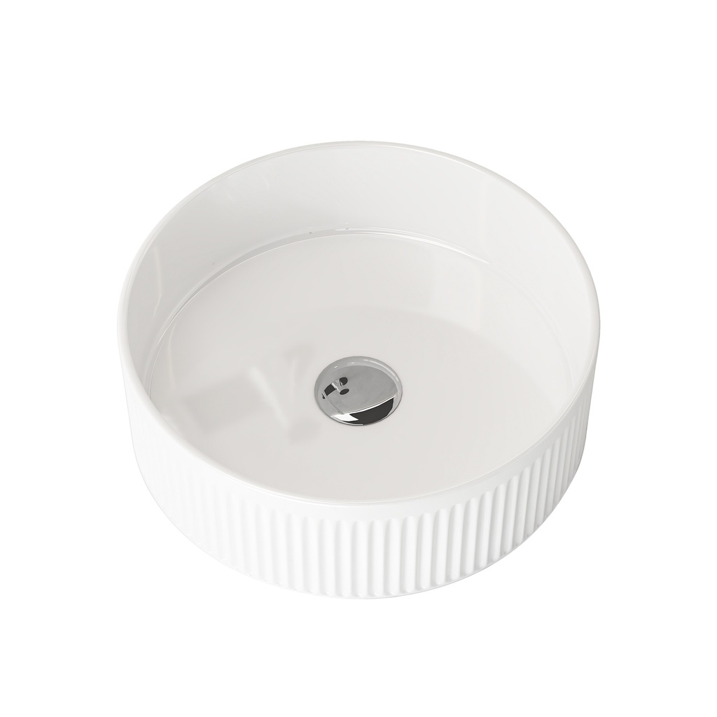 [90192/ACF400R] 400x400x130mm Round Fluted Goss White Ceramic Art Basin Above Counter Basin