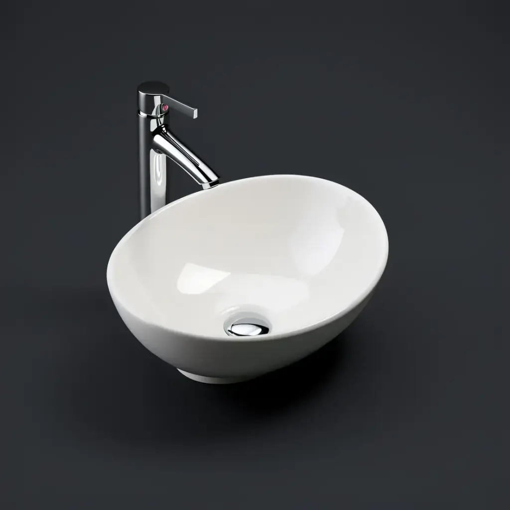 [55417] 410*340*135mm Gloss White Birch Fine Ceramic Above Counter Basin No Overflow,32mm Waste