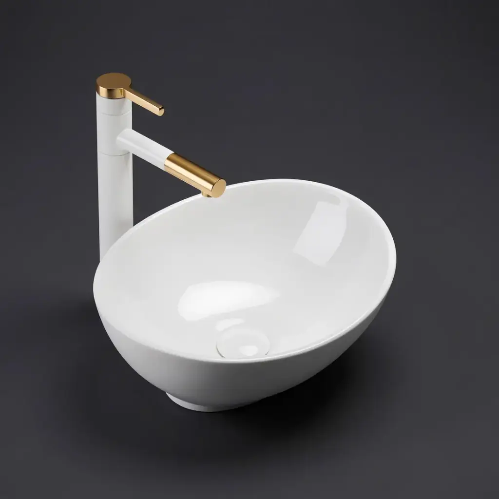 [55416] 410*340*135mm Matte White Birch Fine Ceramic Above Counter Basin No Overflow,32mm Waste