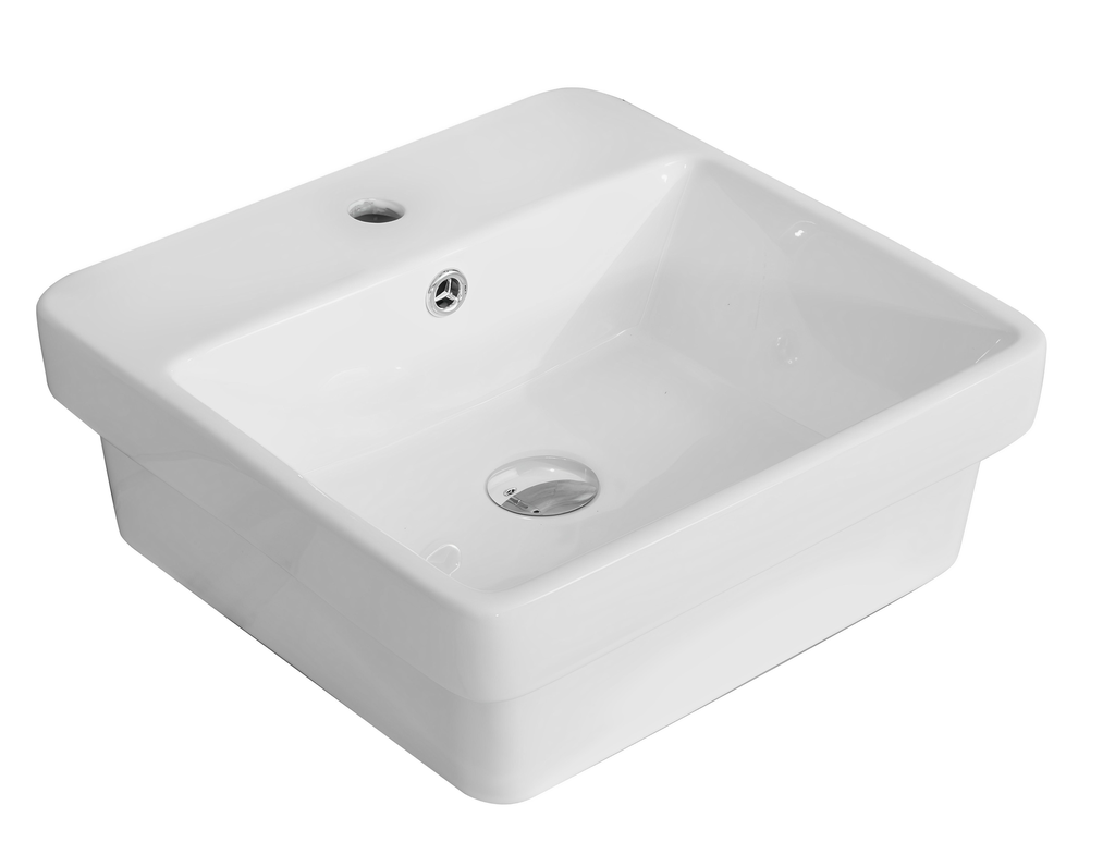 [55515] 415*415*155mm Gloss White Kliff Fine Ceramic Insert Basin Tap Hole Overflow,32mm Waste