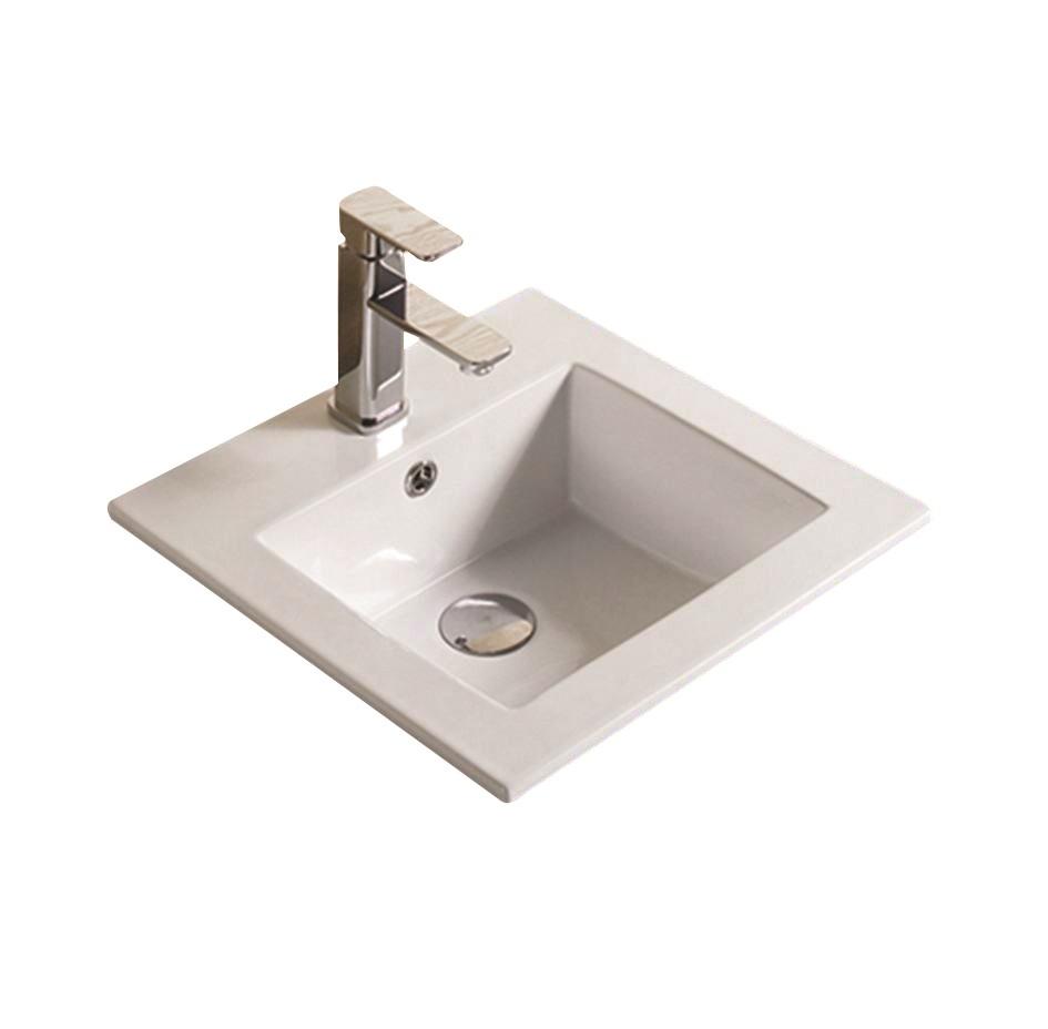 [55527] 415*415*170mm Gloss White Crete Fine Ceramic Insert Basin Tap Hole Overflow,32mm Waste