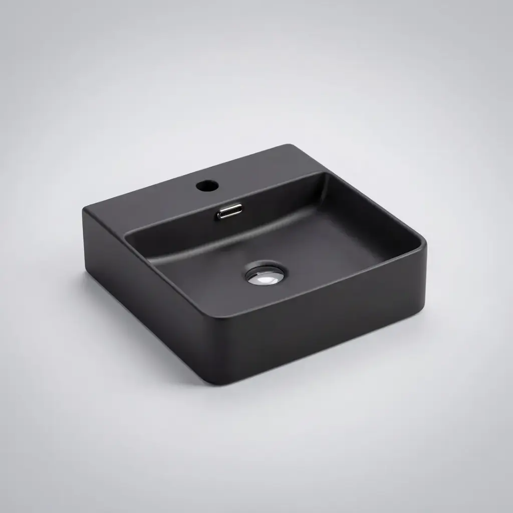 [50041] 420*420*120mm Wall Hung Square Nero Grey Basin With Mixer Hole