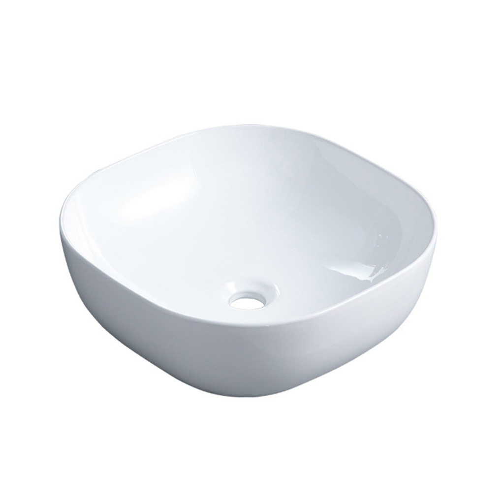 [90136/AC4242S] 420*420*145mm Square Gloss White Ceramic Above Counter Basin Non-overflow
