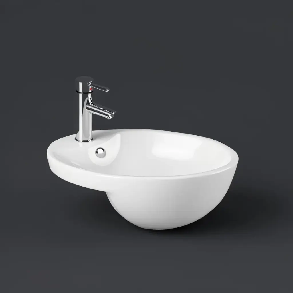 [55532] 430*430*160mm Gloss White Orbi Fine Ceramic Semi Ress Basin Overflow,32mm Waste