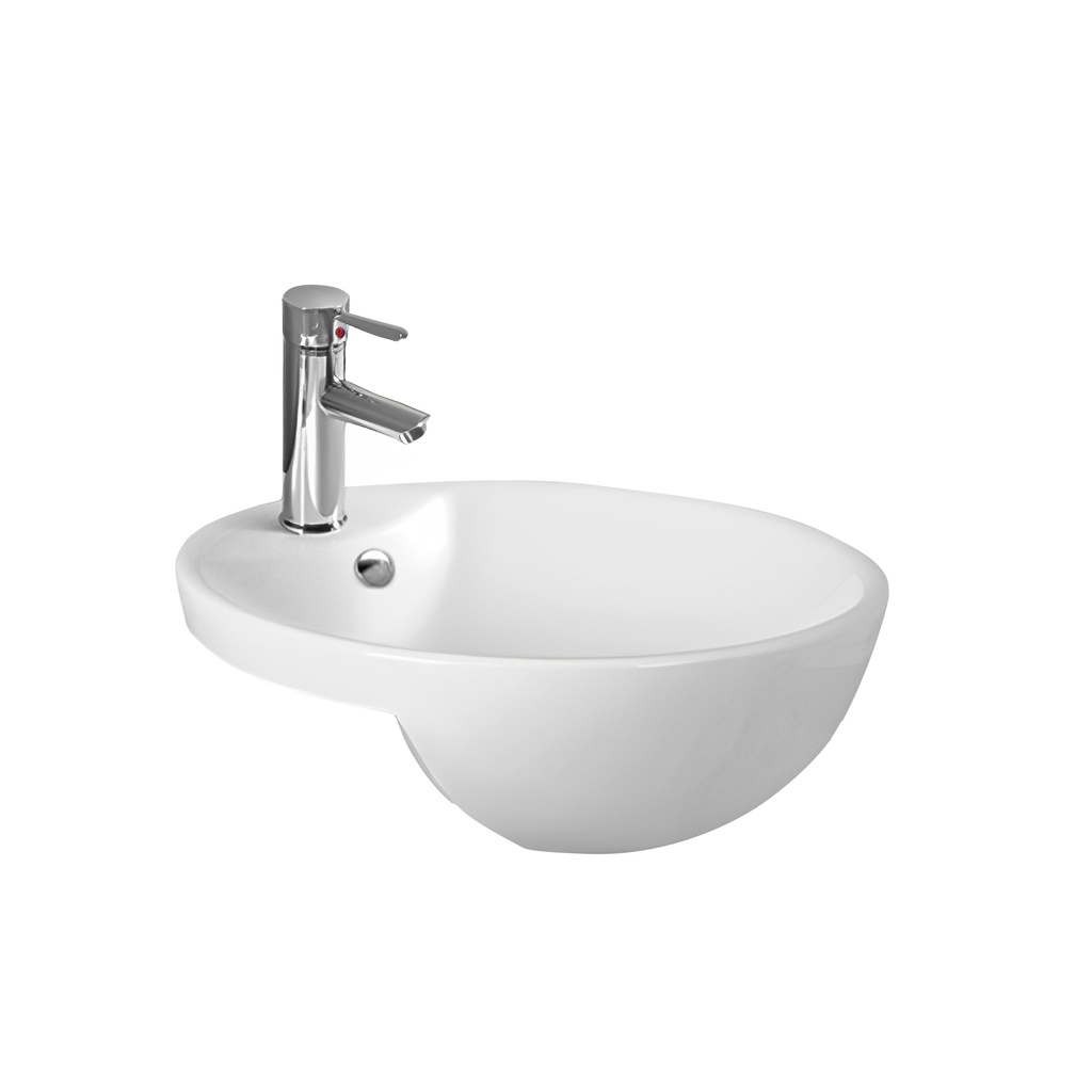 [55532] 430*430*160mm Gloss White Orbi Fine Ceramic Semi Ress Basin Overflow,32mm Waste