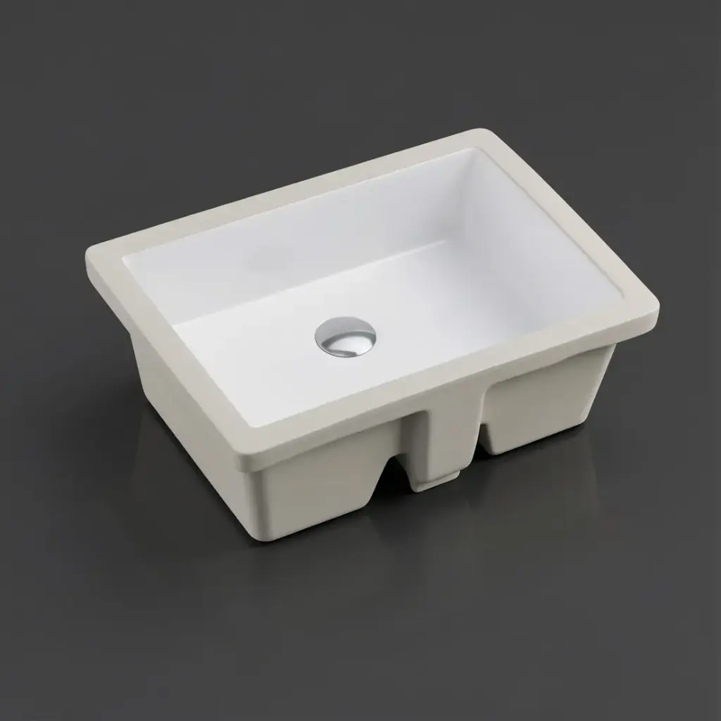 [55510] 437*310*170mm Gloss White Crete Fine Ceramic Under Counter Basin With Overflow,32mm Waste