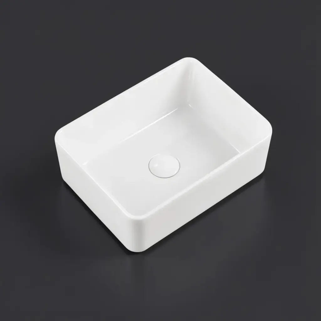 [90123/AC4838S] 485*385*130mm Rectangle Gloss White Ceramic Above Counter Basin Non-overflow