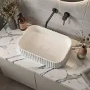 500*350*120mm Matt White Japserfluted Solid Surface Above Counter Basin 32mm Waste