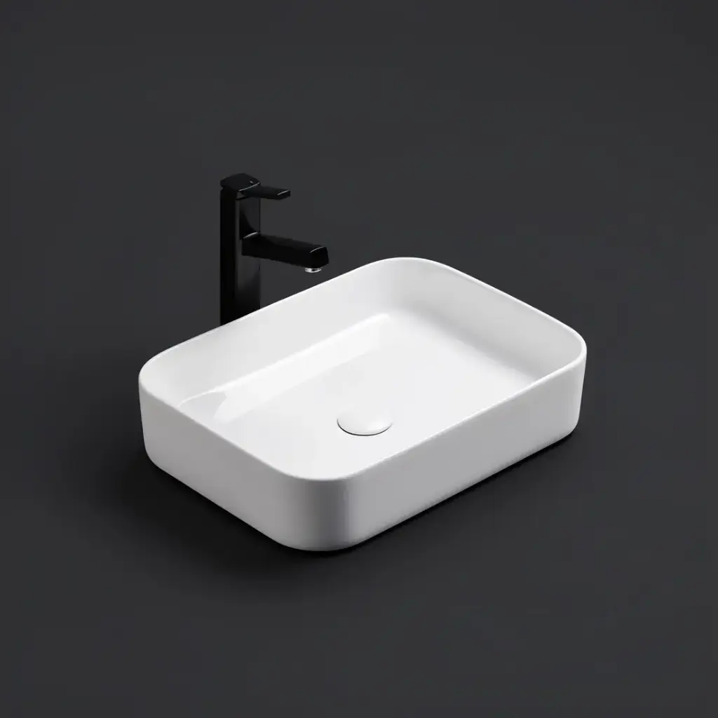 [55452] 500*370*110mm Gloss White Kliff Fine Ceramic Above Counter Basin No Overflow,32mm Waste