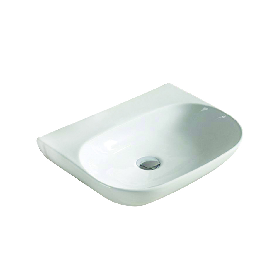 [55501] 500*385*120mm Gloss WhiteEllips Fine Ceramic Wall Hung Basin No Tap Hole No Overflow,32mm Waste,No Tap Hole