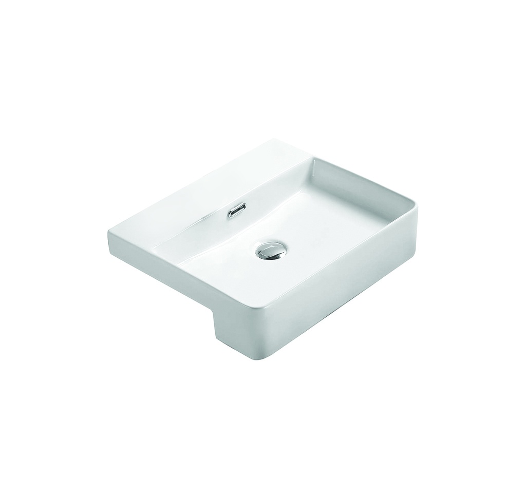[55530] 502*420*125mm Gloss White Kliff Fine Ceramic Semi Ress Basin Notap Hole Overflow,32mm Waste
