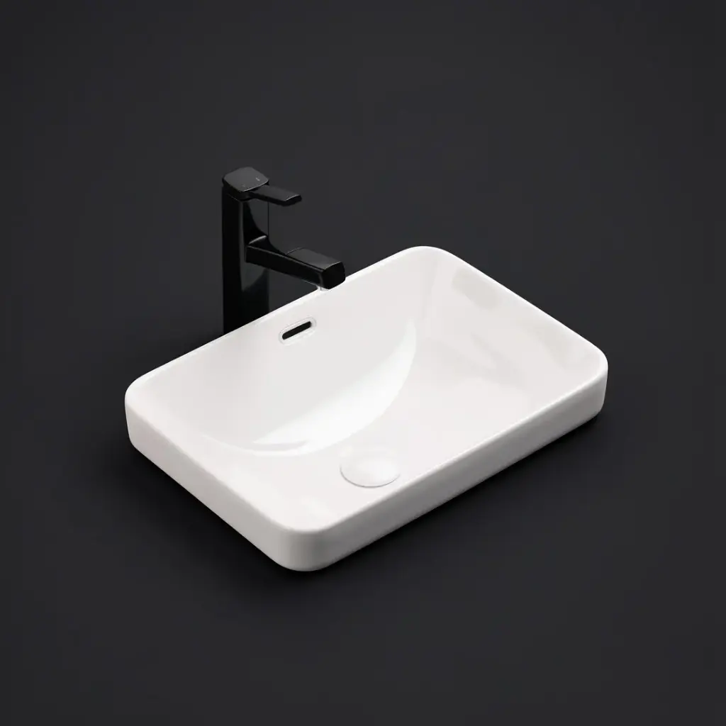 [55522] 517*365*170mm Gloss White Kliff Fine Ceramic Insert Basin Overflow,32mm Waste