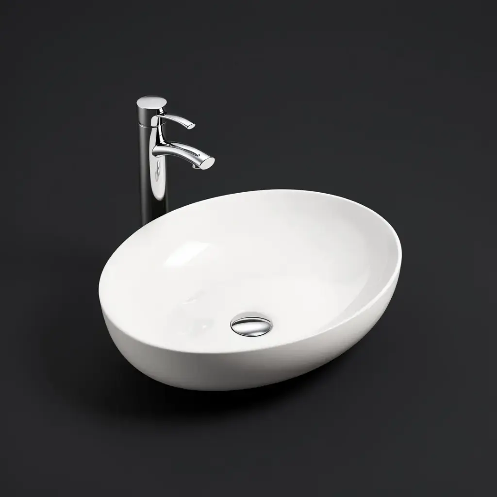 [55419] 520*395*130mm Gloss White Carey Fine Ceramic Above Counter Basin No Overflow,32mm Waste