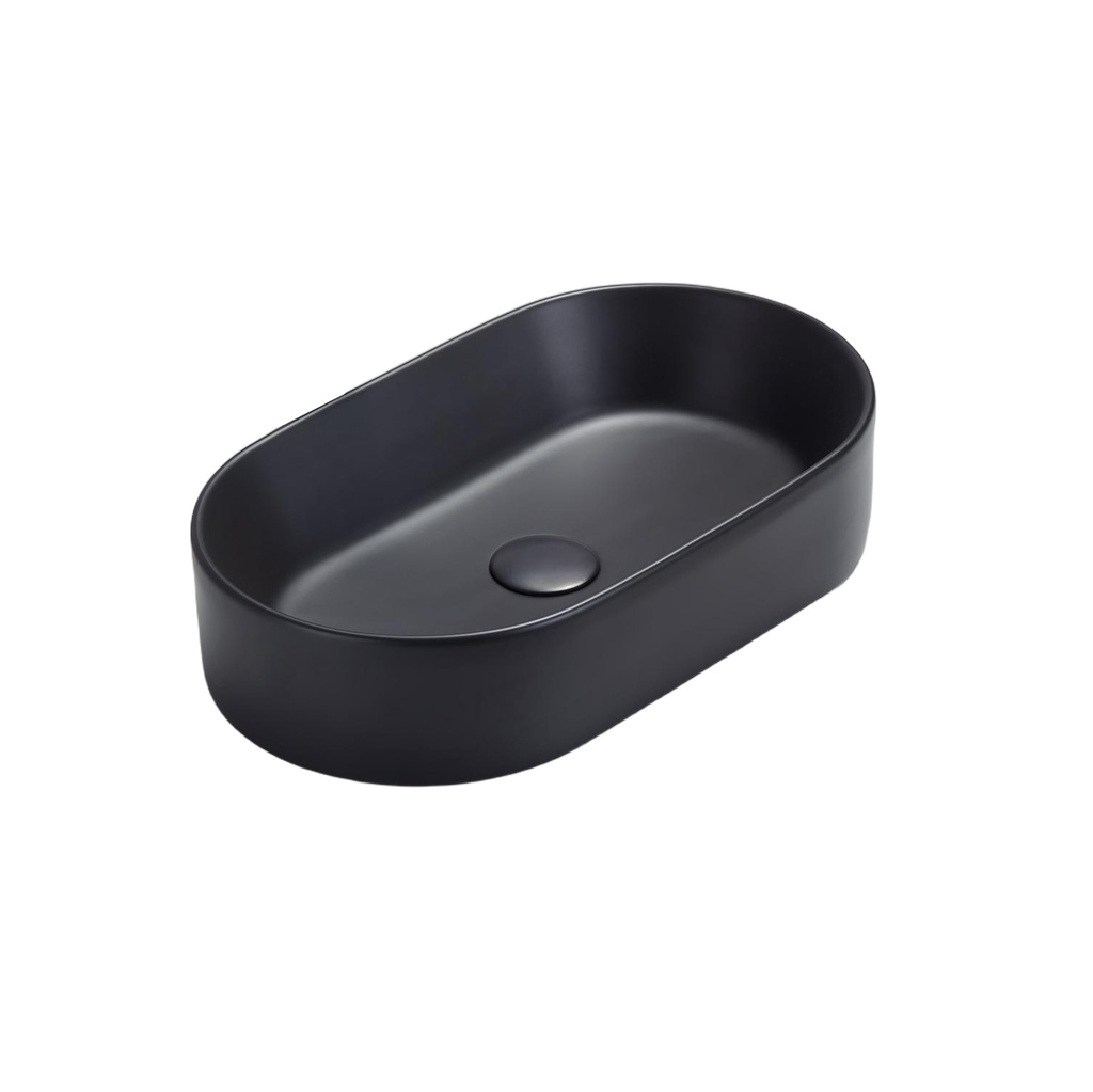 [55445] 525*300*110mm Matte Black Ellips Fine Ceramic Above Counter Basins Non Overflow,32mm Waste