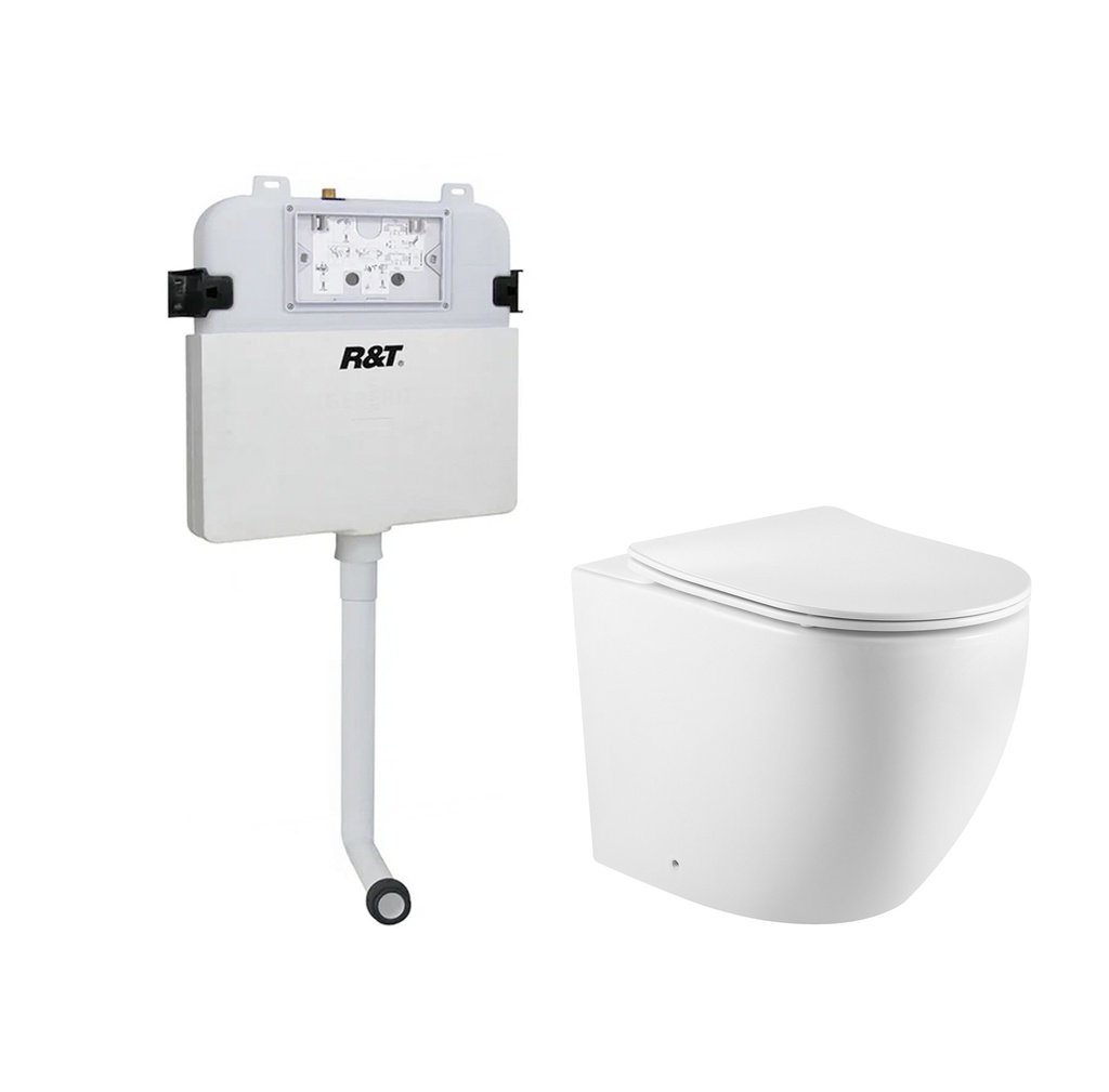 [56205] 560X365X420mm Procida R&T Inwall Floor Toilet Suite Rimless Wall Faced Floor Pan