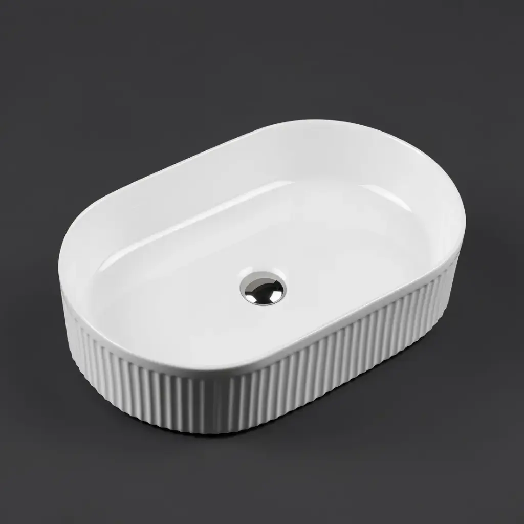 [50020] 580*360*120mm Cora Above Counter Fluted Gloss White Pill Basin (New Arrival)