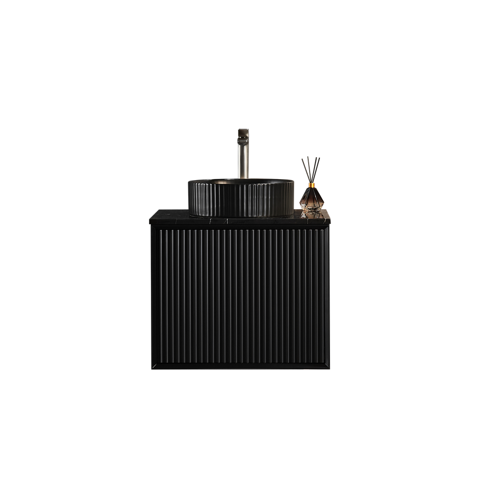 [56668] 590X455X480mm Matte Black Kliff Modern Fluted Wall Hung Vanity PVC Cabinet