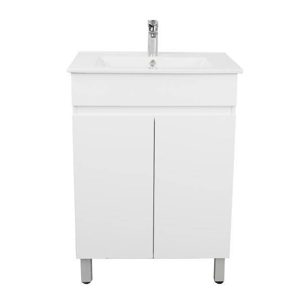 [50505] 600*350*710mm Freestangding Gloss White Slim PVC Vanity Cabinet Only