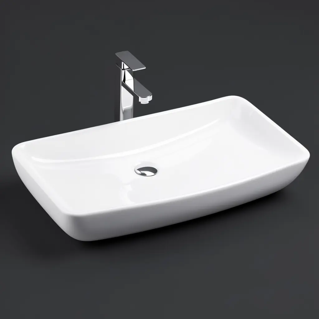 [90140/AC6038S] 600*385*130mm Rectangle Gloss White Ceramic Above Counter Basin Non-overflow