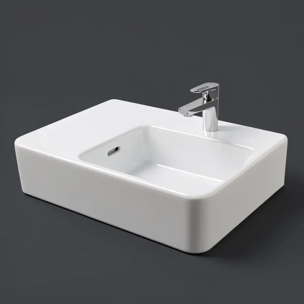 [43714] 600*425*168mm White Art Wall Hung Right Hand Side Basin