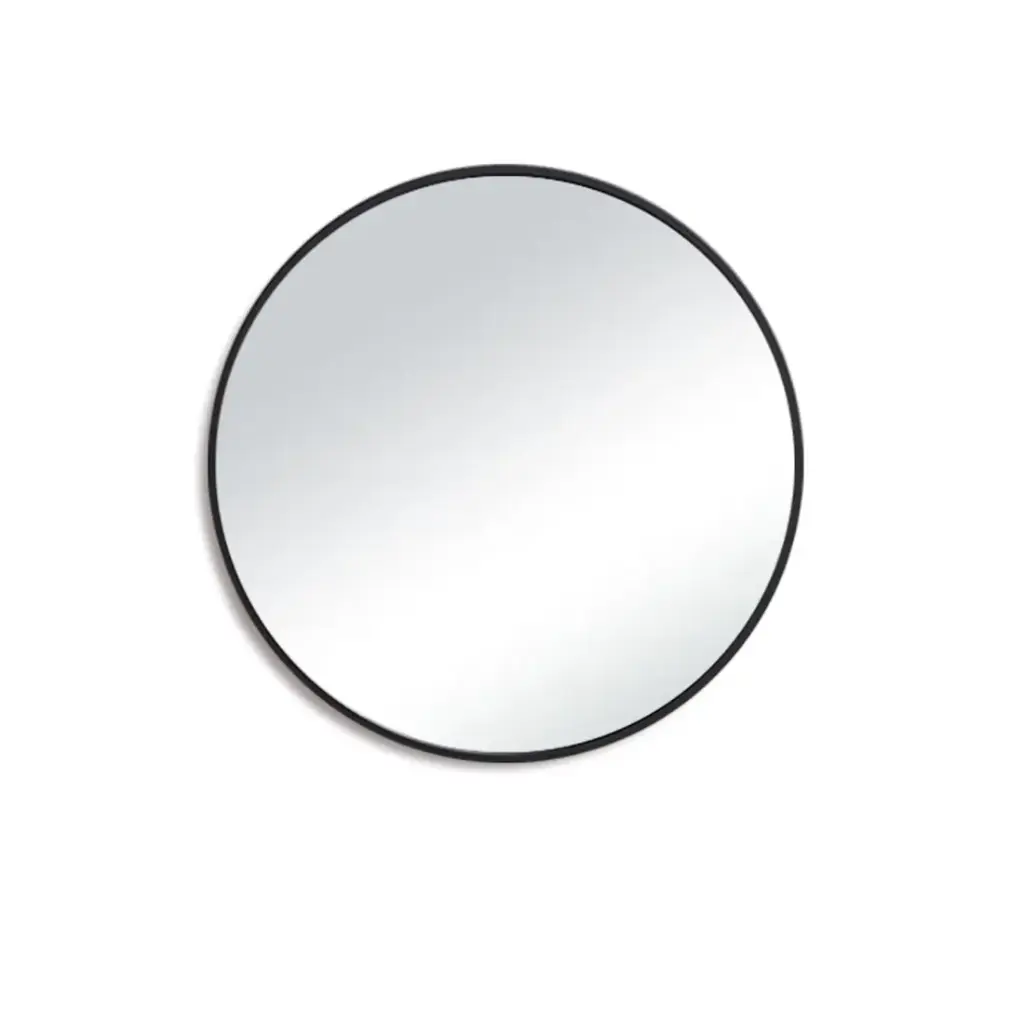 [85016/PM600MB] 600*600MM PENCIL EDGE ROUND PLAIN MIRROR MATTE BLACK FRAMED