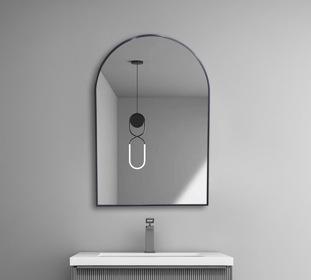 [50228] 600*900*27mm Matt Black Aluminum Framed Arch Mirror