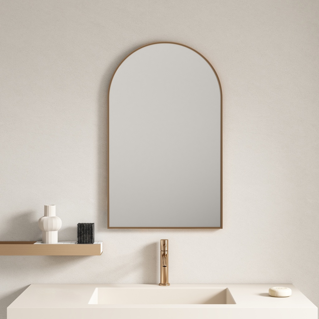[50227] 600*900*30mm Brushed Golden Aluminum Framed Arch Mirror