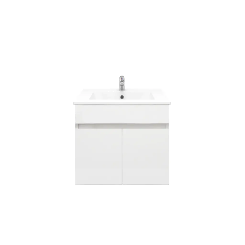 [92001/PVC63W] 600Lx500Hx350Dmm Gloss White 2PAC PVC 2/DR Wall Hung Vanity