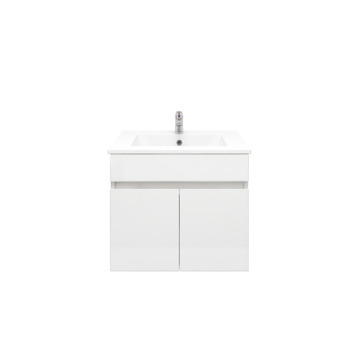 [91003/M64W] 600Lx500Hx450Dmm Gloss White 2PAC MDF 2/DR Wall Hung Vanity