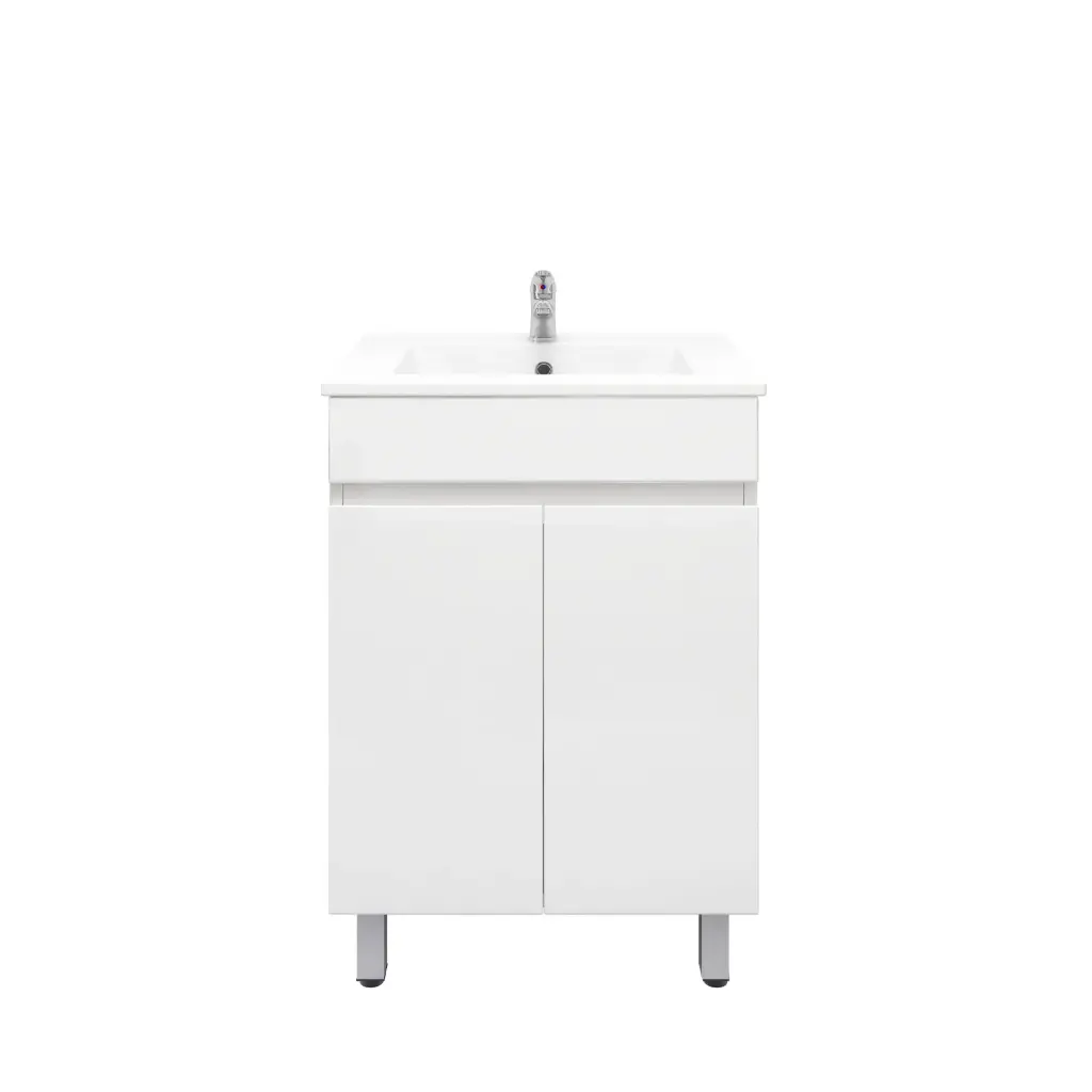 600Lx830Hx450Dmm Gloss White 2PAC PVC 2/DR Freestanding Vanity