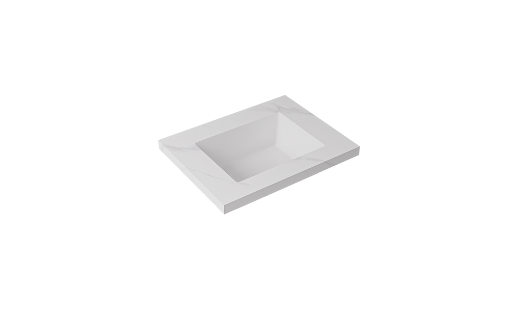 [56766] 600x460x190mm Carrara White Sintered Stone Seamlessjoined With Fine Ceramic Basin Single Bowl No Tap Hole