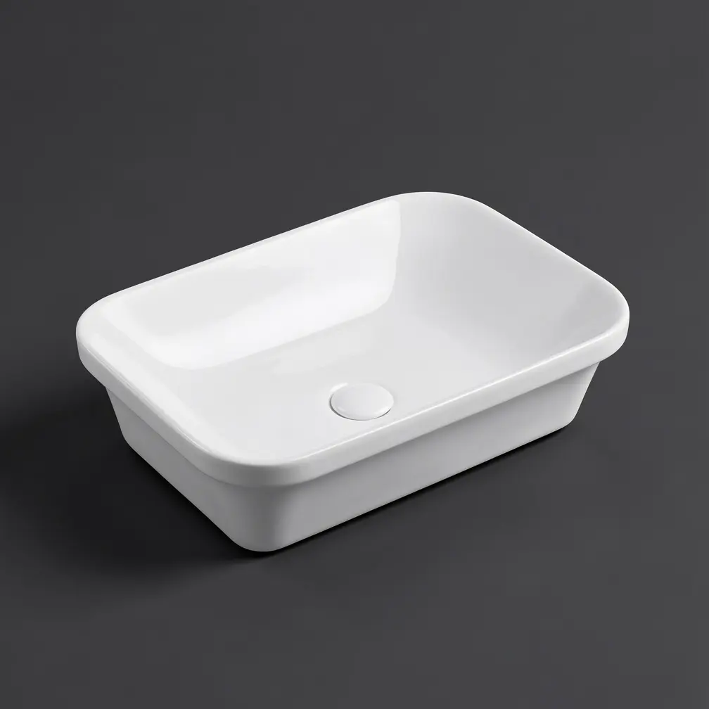 [55523] 605*368*148mm Gloss White Kliff Fine Ceramic Insert Basin No Overflow,32mm Waste