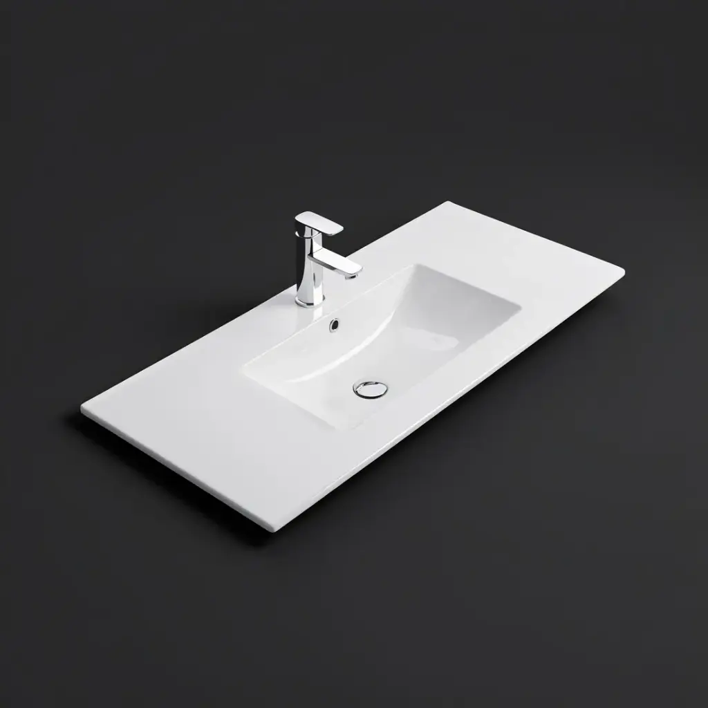 [56301] 605*463*175mm Gloss White Crete Fine Ceramic Counter Top One Tap Hole Overflow,32mm Waste