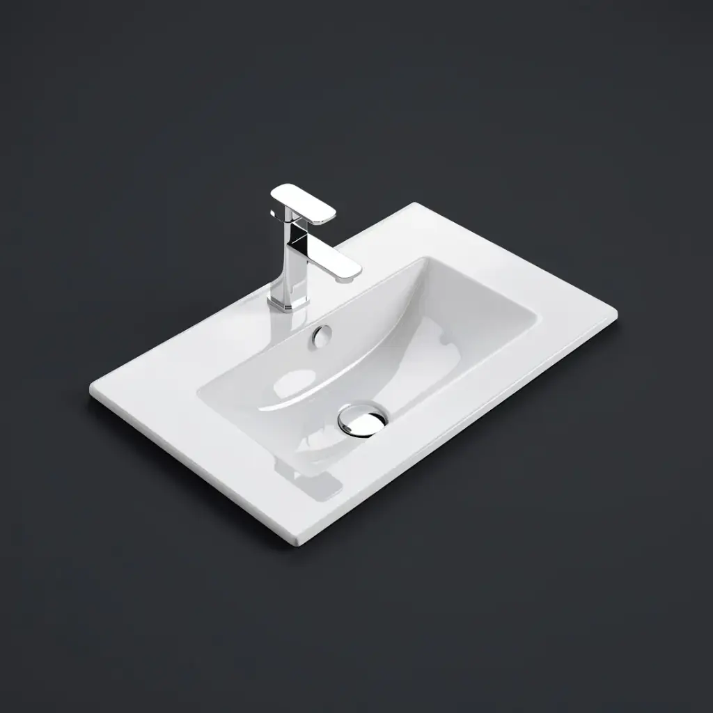 [56298] 610*365*165mm Gloss White Crete Fine Ceramic Slim Counter Top One Tap Hole Overflow,32mm Waste