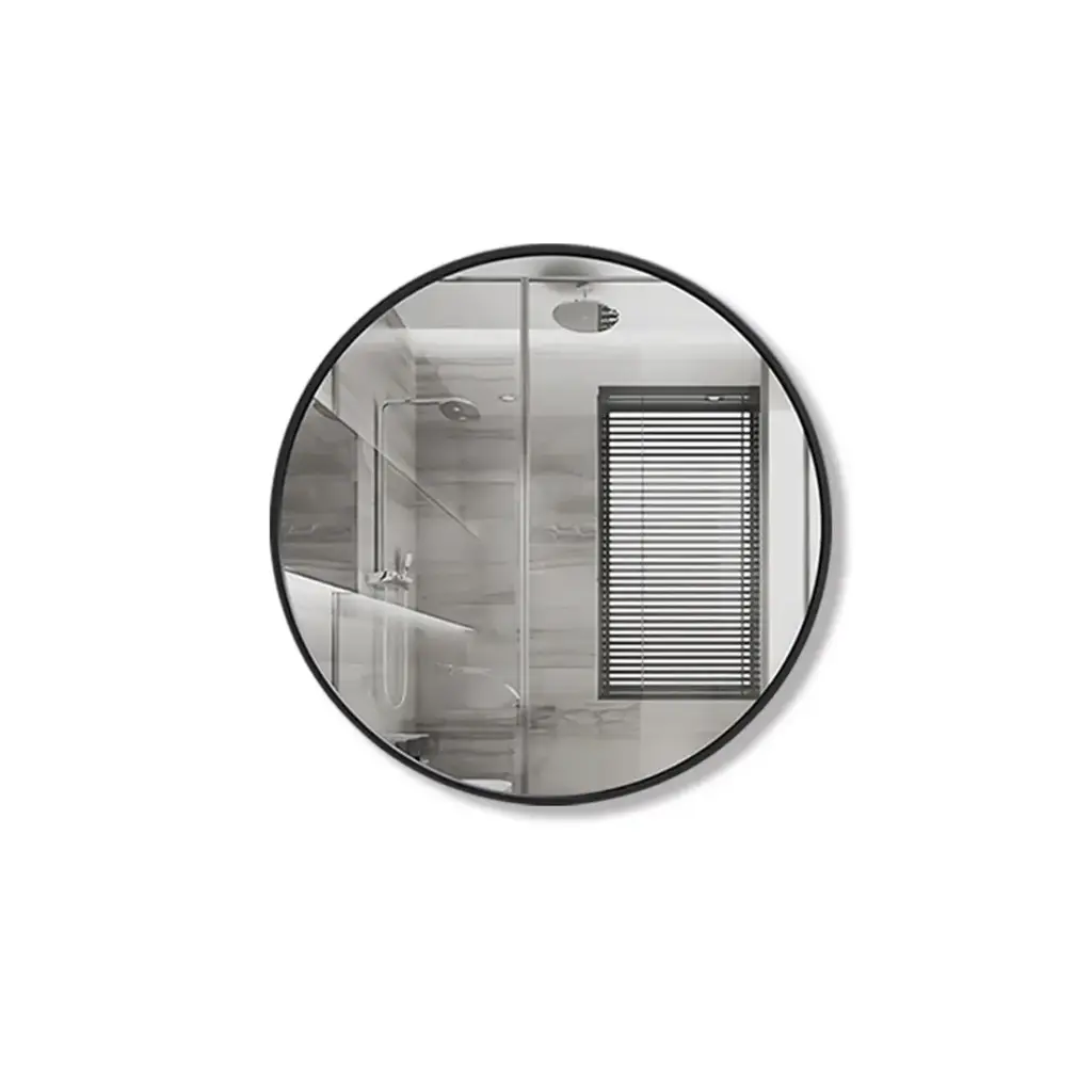 [85018/PM700MB] 700*700MM PENCIL EDGE ROUND PLAIN MIRROR MATTE BLACK FRAMED