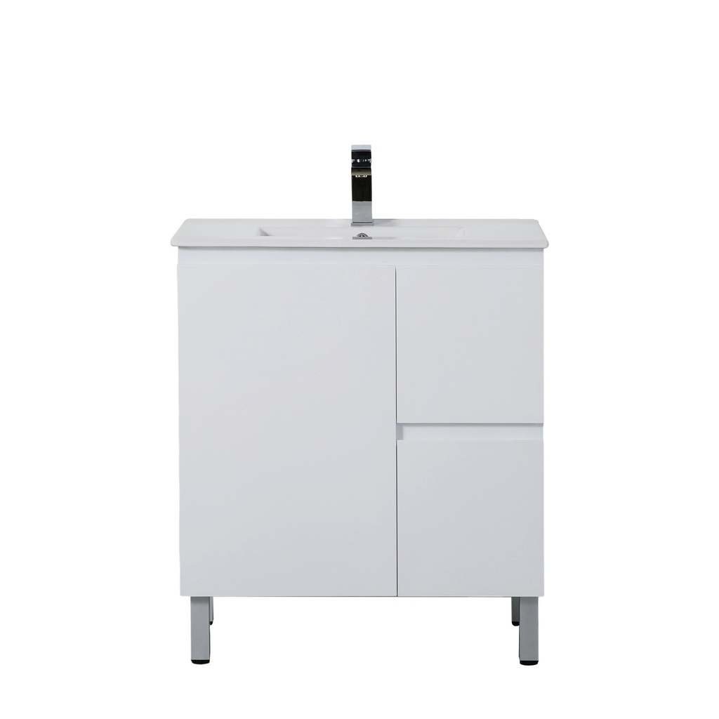 [56844] 740*355*860mm Ensuite Gloss White Alpha Ensuite Free Standing PVC Vanity,Right Hand Drawers