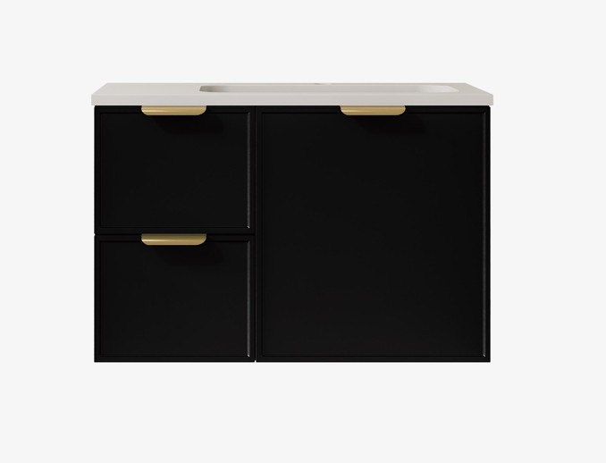 740*455*560mm Matte Black Madura Federation Wall Hung PVC Cabinet,Left Hand Drawers