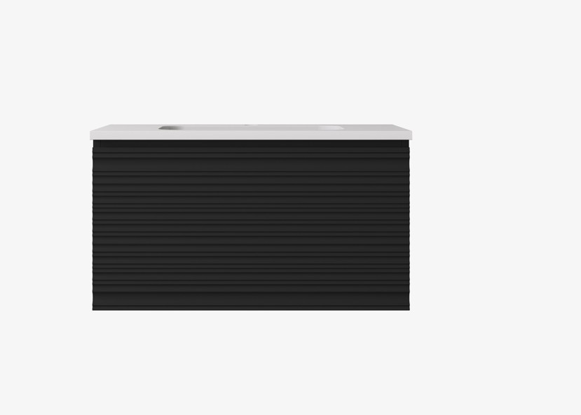 [56644] 740x455x400mm Matte Black Sedona Modern Fluted Wall Hung PVC Cabinet,Right Hand Drawers