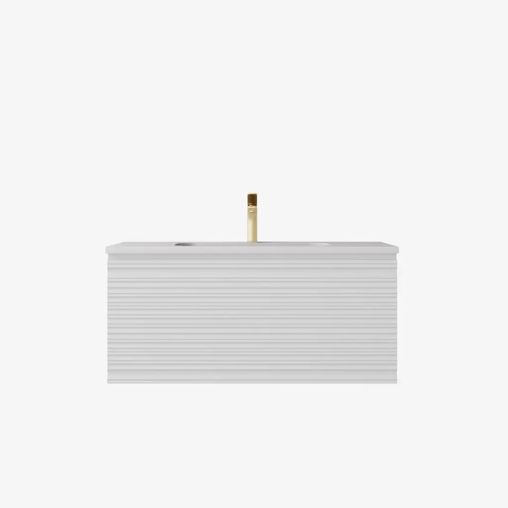 [56639] 740x455x400mm Matte White Sedona Modern Fluted Wall Hung PVC Cabinet,Left Hand Drawers