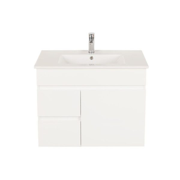[50522] 750*450*560mm Wall Hung Gloss White PVC Vanity Left Drawer With Ceramic Top