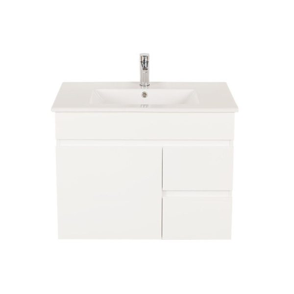 [50523] 750*450*560mm Wall Hung Gloss White PVC Vanity Right Drawer With Ceramic Top