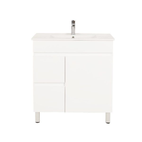 [50520] 750*450*710mm Freestangding Gloss White PVC Vanity Left Drawer With Ceramic Top
