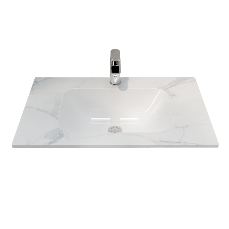 [90200/UMST7546-WM] 750L*460D*180Hmm White Marble Look Sintered Stone Top With Undermount Basin