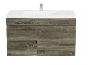 [93158/B73LW-DG] 750Lx500Hx350Dmm Dark Grey MDF Board with PVC Vacuum Filmed 2L/DW 1R/DR Wall Hung Vanity