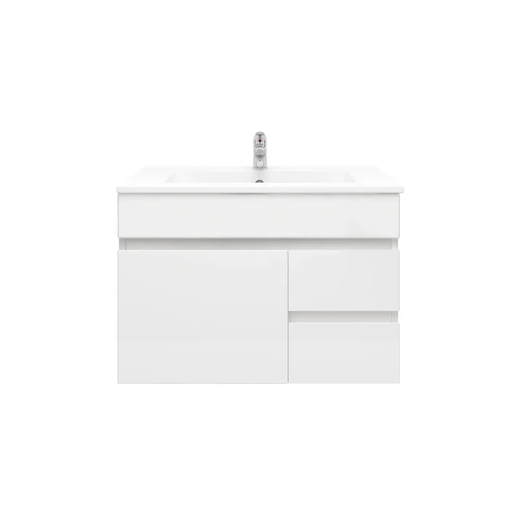 [92074/PVC73WR] 750Lx500Hx350Dmm Gloss White 2PAC PVC 2R/DW 1L/DR Wall Hung Vanity
