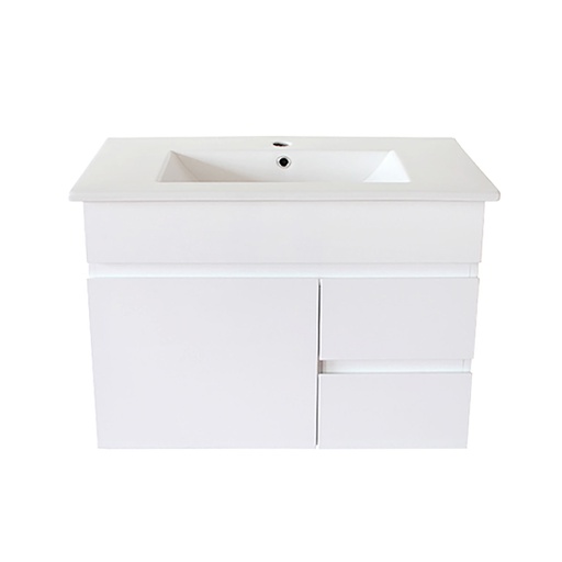 [92074/PVC73WR] 750Lx500Hx350Dmm Gloss White 2PAC PVC 2R/DW 1L/DR Wall Hung Vanity