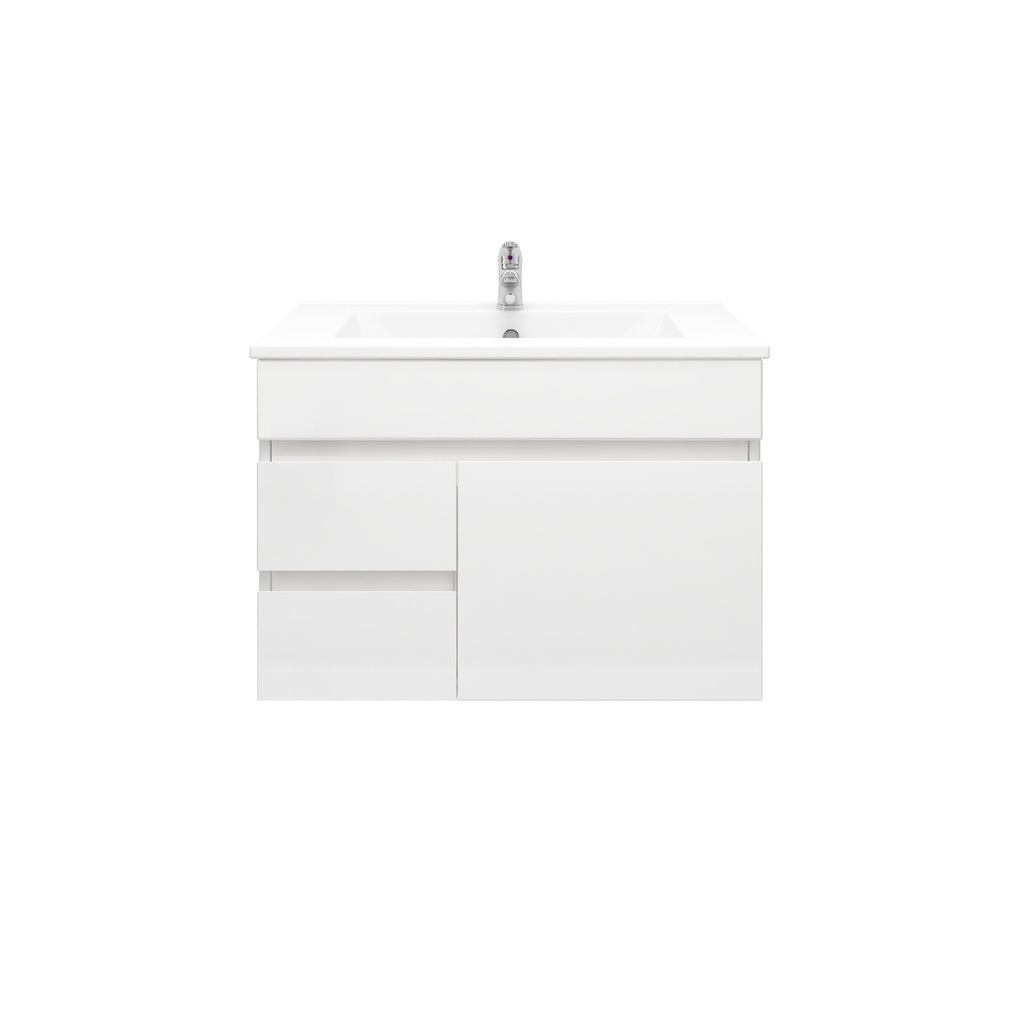[91013/M74WL] 750Lx500Hx450Dmm Gloss White 2PAC MDF 2L/DW 1R/DR Wall Hung Vanity