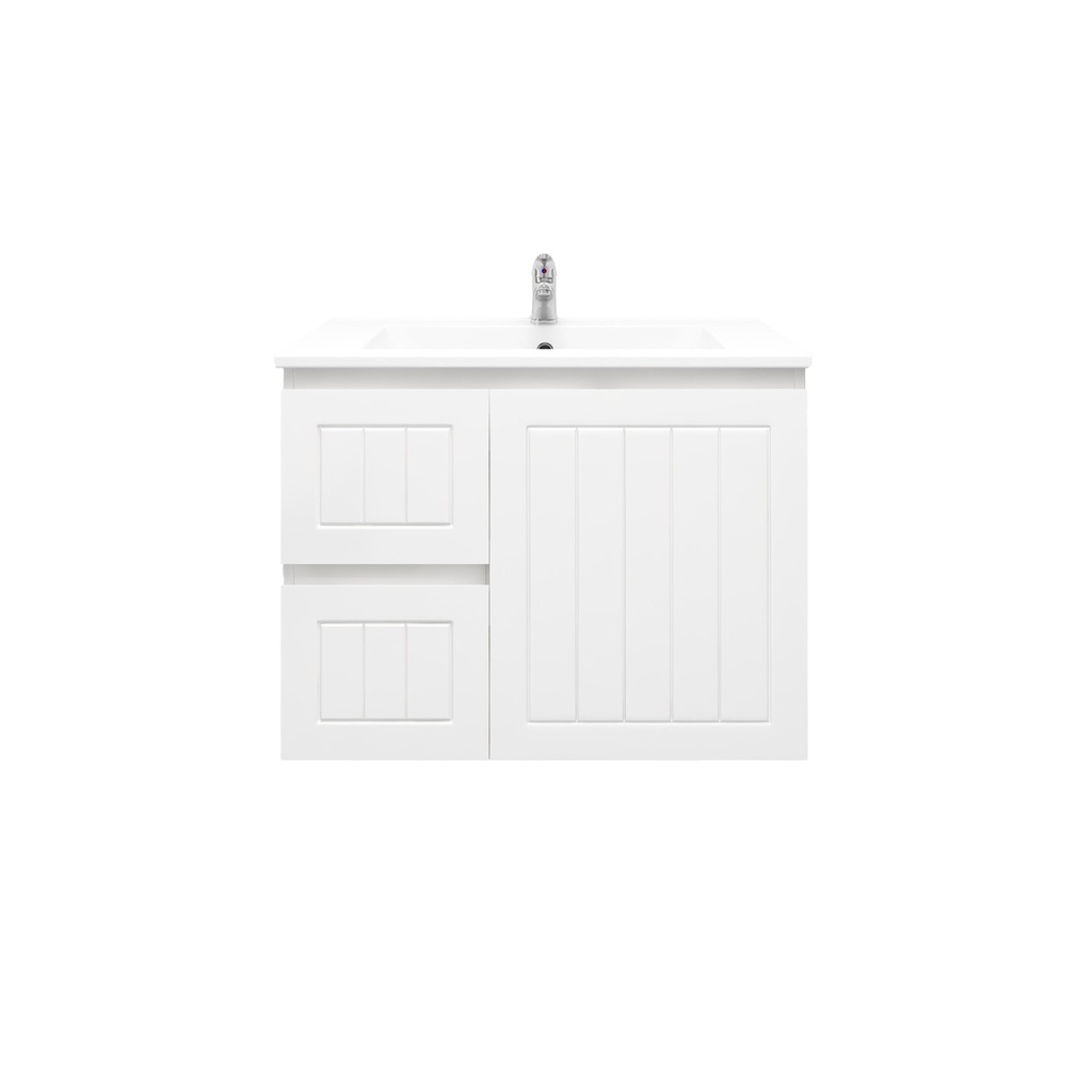 [91086/AM74WL-MW] 750Lx550Hx460Dmm Amber Matte White 2PAC MDF 2L/DW 1R/DR Wall Hung Vanity